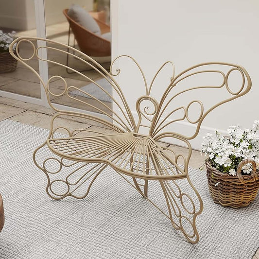 Brown Cute Butterfly Benches for Outdoors, Pretty Garden Bench & 50" Metal Outside Bench, Front Porch Benches Outdoor with Sturdy Frame for Lawn Yard Balcony (Brown)