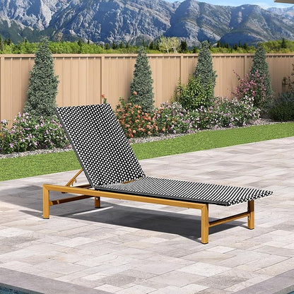 PURPLE LEAF Patio Chaise Lounge French Outdoor Lounger 1 Piece Wood-Grain Finish Aluminum Wicker Lounge Chair with Adjustable Backrest for Pool Garden Beach and Backyard White and Black