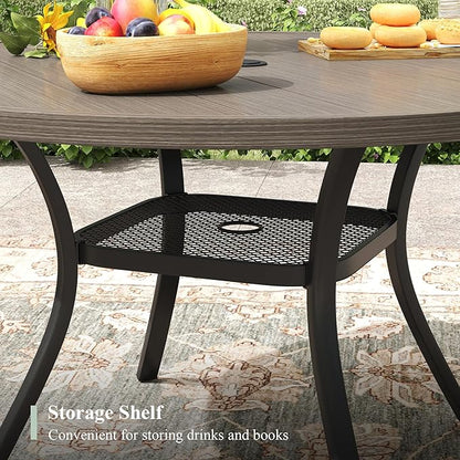 Outdoor Dining Table with Adjustable Umbrella Hole, 40.6" All-Weather Round Patio Dining Table for 4, Metal Patio Table with Storage Shelf for Garden Lawn Porch Deck Yard, Grey