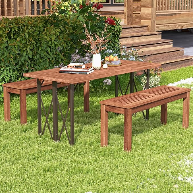 COSTWAY Outdoor Bench, 39.5” Backless Solid Wood Narrow Bench for Outside, Patio, Park, Garden & Front Porch (1)