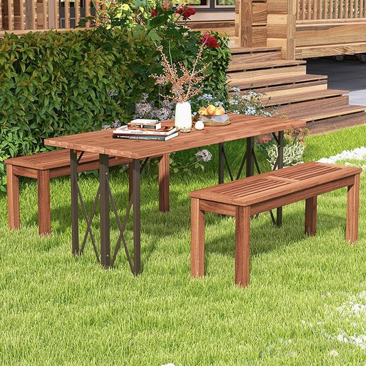 COSTWAY Outdoor Bench, 39.5” Backless Solid Wood Narrow Bench for Outside, Patio, Park, Garden & Front Porch (1)