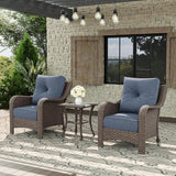 3 Piece Patio Furniture Set, All-Weather Wicker Outdoor Conversation Set with Rattan Chair and 6 Inch Thick Cushions - Photo 1
