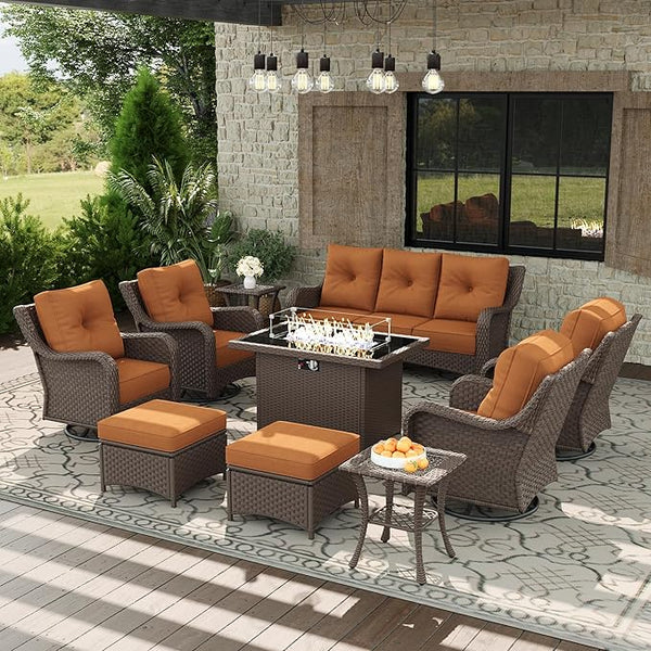 10 Piece Patio Furniture Set with Fire Pit Table - Photo 1