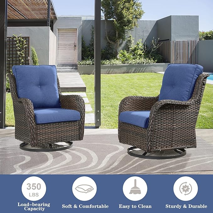 Belord Outdoor Swivel Chairs Set of 2, Patio Wicker Rocker Chairs with Ottomans - Photo 2