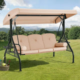 HOMREST 3 Seat Outdoor Porch Swing with Adjustable Canopy, Convertible Patio Swing Bed with Stand - Photo 9