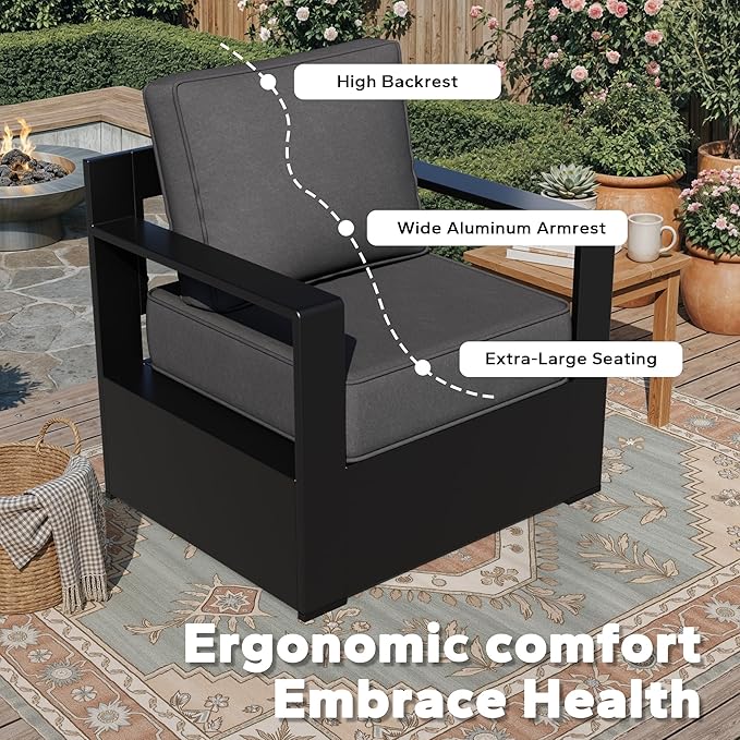 Outdoor Aluminum Furniture Set, 6-Piece Patio Conversation Set, 4 Chairs 1 Sofa and 1 Table, All-Weather Metal Frame - Photo 4