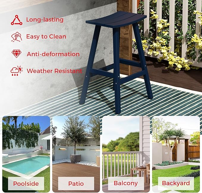 Costaelm All-Weather Bar Stools Set of 3, 29" Height Outdoor Bar Stools, Adirondack Poly Patio Bar Stool for Patio, Deck - Photo 5