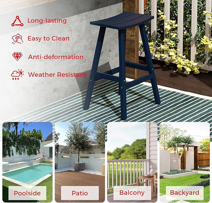 Costaelm All-Weather Bar Stools Set of 3, 29" Height Outdoor Bar Stools, Adirondack Poly Patio Bar Stool for Patio, Deck, Kitchen Counter and Garden, Navy Blue
