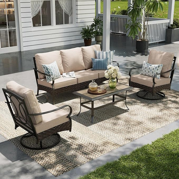 Sophia & William Patio Furniture Set, Outdoor Metal Conversation Set 5 Seats with 3-Seater Sofa, 2 Swivel Chairs - Photo 1