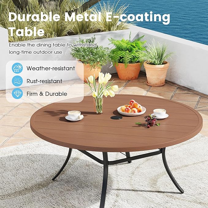 Patio Dining Table for 8-10, Round Metal Outdoor Table with 1.57" Umbrella Hole - Photo 4