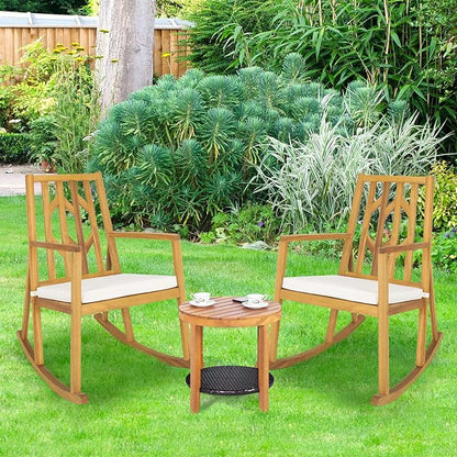 RELAX4LIFE Wooden Rocking Chair Outdoor - Oversized Patio Rocker w/High Backrest, Long Armrest, Removable Soft Cushion, Porch Rocking Chair for Backyard, Garden, Patio Rocking Chair (2, White)
