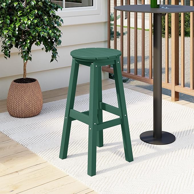 Costaelm 29" Height Outdoor Bar Stools, All-Weather Bar Stools, Adirondack Poly Patio Round Bar Stool for Patio, Deck, Kitchen Counter and Garden, Dark Green