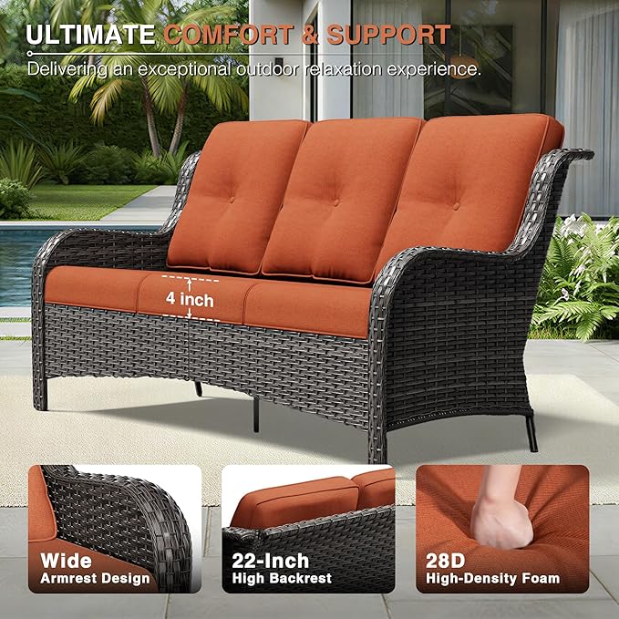 Joyside Outdoor Patio Couch Set, Outdoor Wicker Sofa with High Back, Deep Seating, Wide Armrest, Thickened Cushions - Photo 5