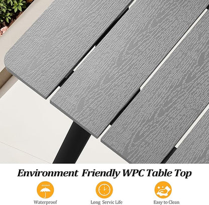 95" Patio Outdoor Dining Table for 8-10, Weather-Resistant Wood-Grain Top with Aluminum Frame & Umbrella Hole for Deck Gatherings, Dark Grey