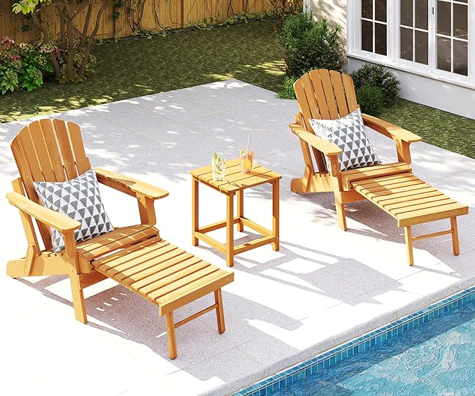 Oversized Wooden Folding Adirondack Chair with Ottoman, Pre-Assembled Backrest and Seat Board, Lounge Chair for Outdoor Patio Garden Lawn Backyard Firepit Deck Pool Beach