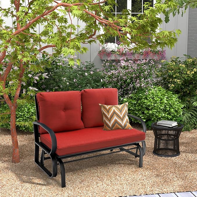 Tangkula 2-Person Outdoor Glider Bench, Swing Seat Bench with Seat & Back Cushions, Sturdy Rustproof Steel Frame - Photo 4