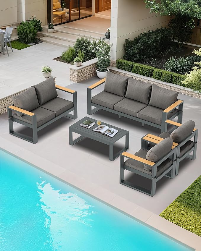 BPS Aluminum Outdoor Patio Furniture Coffee Table, Modern Rectangle All-Weather Patio Metal Coffee Side Table, for Balcony, Garden, Indoor or Outdoor Use