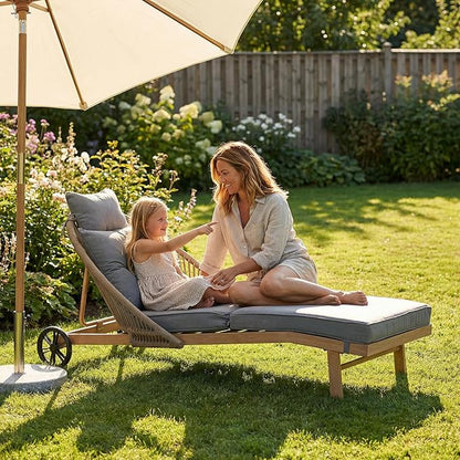 Patio Chaise Lounge Chairs, Oversized Lounge Chair Outdoor with Cushions, Patio Lounger Chairs with Wheels, All Weather Pool Chairs, Wicker Outdoor Chaise Lounge Chairs for Outside/Deck, Grey