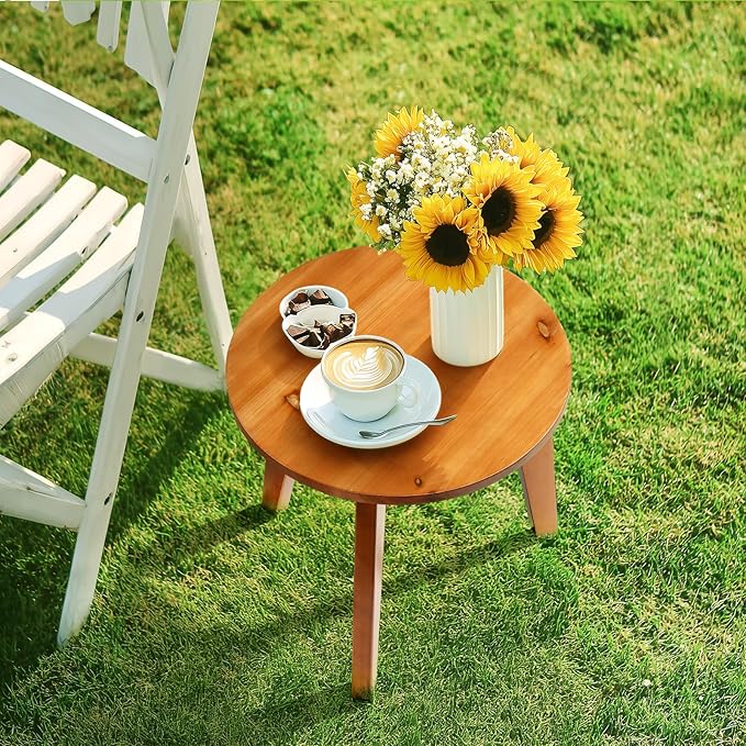 Outvita Outdoor Side Table, Acacia Wooden End Table Small Coffee Table for Patio Balcony Garden Living Room Bedroom - Photo 2