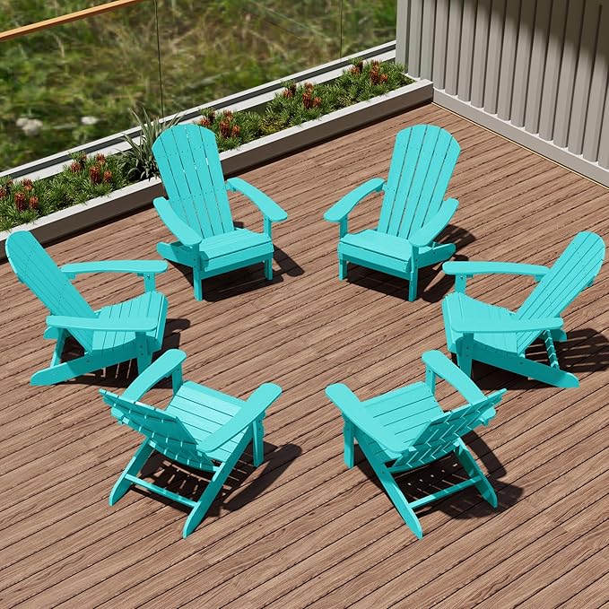 YEFU Adirondack Chairs Set of 6: Plastic Adirondack Chairs - Patio Chairs with Wood Texture - Outdoor Chair HIPS - Lawn - Photo 1