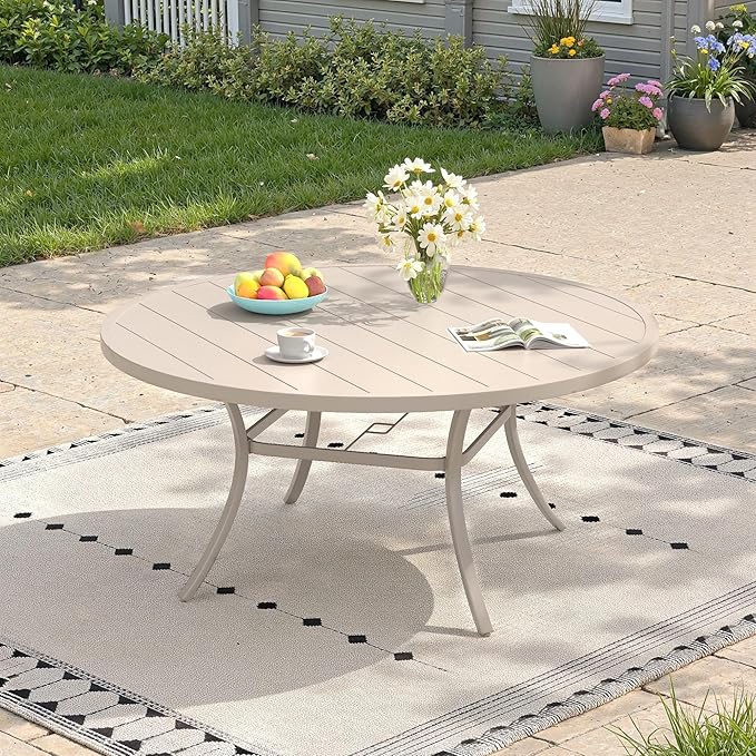 Outdoor Dining Table for 6, 50" Round Outdoor Table with Adjustable Umbrella Hole - Photo 1