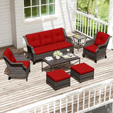 Wicker Patio Furniture Sets, 7 Pieces Outdoor Furniture with Patio Chairs, Outdoor 3-Seater Sofa, Ottoman, Coffee Table - Photo 8