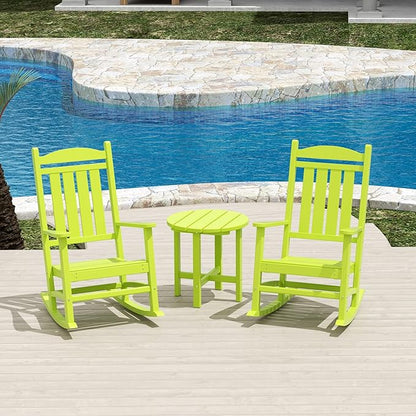 WestinTrends Malibu Malibu Outdoor Patio Porch Rocking Chair with Side Table Set, Lime