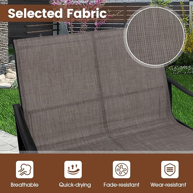 Giantex 2-Person Outdoor Glider Bench with High Backrest, Mesh Fabric, Metal Frame, 660Lbs Capacity, Rocking Chair, Swing Loveseat, Patio Glider for Garden, Poolside, Yard (31.5"x41"x37",Mix Brown)