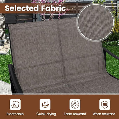 Giantex 2-Person Outdoor Glider Bench with High Backrest, Mesh Fabric, Metal Frame, 660Lbs Capacity, Rocking Chair, Swing Loveseat, Patio Glider for Garden, Poolside, Yard (31.5"x41"x37",Mix Brown)