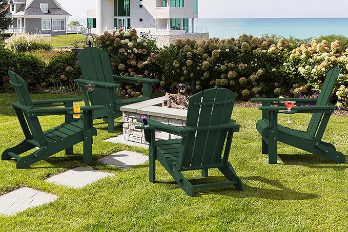 SERWALL Adirondack Chair with Cup Holders - Composite Adirondack Chairs Set of 2 HDPE Outdoor Chairs All Weather Use - Photo 9