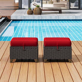 2 Pieces Patio Outdoor Ottomans with Removable and Washable Covers，PE Rattan Wicker Footstools for Porch, Garden - Photo 2