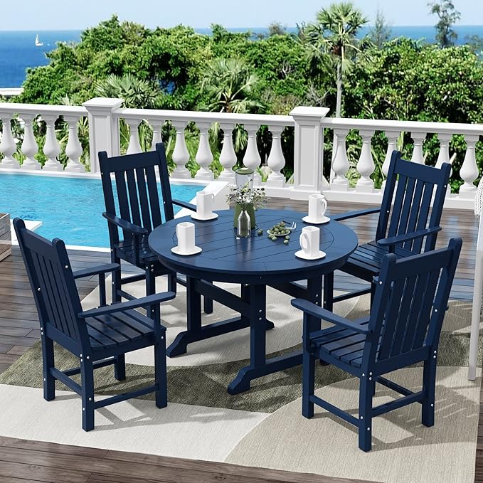 WestinTrends Malibu Classic Outdoor Dining Chairs with Arms, All Weather Poly Lumber Adirondack Patio Chairs Restaurant Bistro Chairs Support 350 LBS, Arched Backrest and Curved Seat, Navy Blue