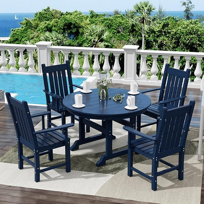 WestinTrends Malibu Classic Outdoor Dining Chairs with Arms, All Weather Poly Lumber Adirondack Patio Chairs Restaurant Bistro Chairs Support 350 LBS, Arched Backrest and Curved Seat, Navy Blue