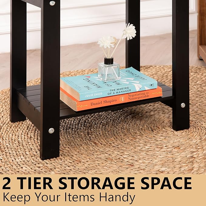 Black Adirondack Outdoor Accent Table – Weather-Resistant Acacia Wood Outdoor End Table with Double Storage - Photo 7