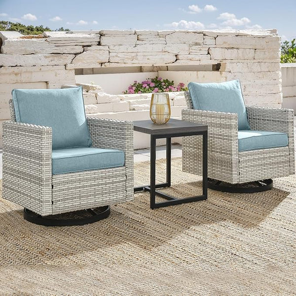 Outdoor Patio Swivel Rocker Chairs - 3 Piece Wicker Patio Furniture Bistro Swivel Rocking Chairs Set with Comfortable - Photo 1