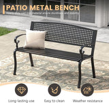 Outdoor Bench, 50.4" Patio Metal Frame Garden Bench with Backrest and Curved Armrests for Lawn Backyard, Black - Photo 4