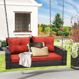 DWVO Hanging Porch Swing Chair Outdoor Wicker Rattan Patio Swing Lounge 2 Seats Cushions Capacity 530lbs for Balcony - Photo 1