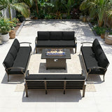 Gotland Aluminum Patio Furniture Set with Fire Pit Table - Photo 1