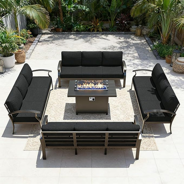 Gotland Aluminum Patio Furniture Set with Fire Pit Table - Photo 1