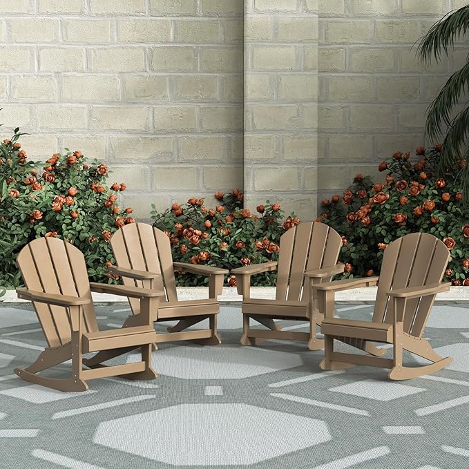 WestinTrends Malibu Outdoor Patio Porch Rocking Adirondack Chair (Set of 4), Weathered Wood