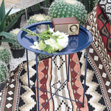 Garden 4 you End Table Metal Side Table Blue Round Folding Tray Cyan Sofa Small Accent Fold-able Table - Photo 2