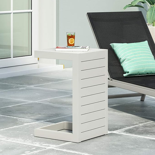 Christopher Knight Home Jesse Coral Outdoor Modern Aluminum C-Shaped End Table, White