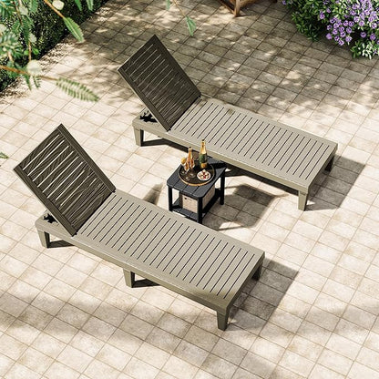 KAMABOKO Adirondack Outdoor Side Table Set of 2, 2-Tier HDPE End Table 16" Weatherproof Square Storage Tables for Porch Patio Pool Backyard Lawn and Indoor, Black with Wood-Like Grain