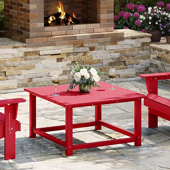 WestinTrends Malibu Low Outdoor HDPE Square Patio Coffee Table, Red