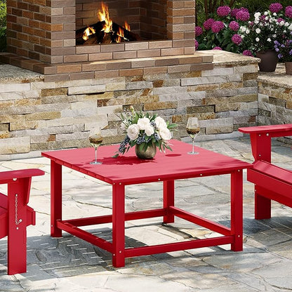 WestinTrends Malibu Low Outdoor HDPE Square Patio Coffee Table, Red