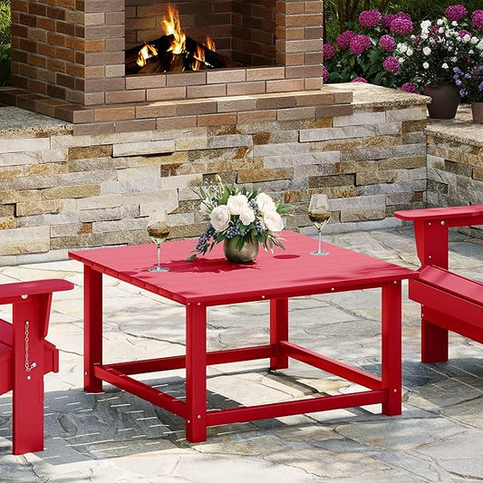 WestinTrends Malibu Low Outdoor HDPE Square Patio Coffee Table, Red