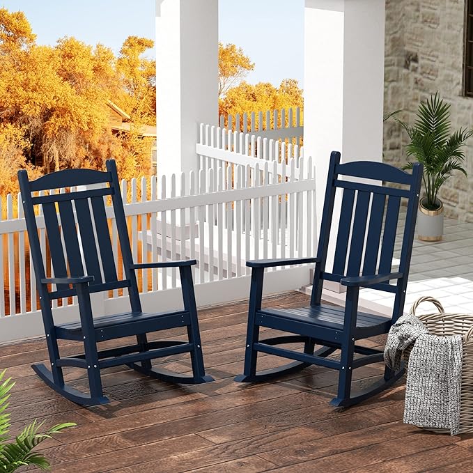 WestinTrends Malibu 2-Piece Set Outdoor/Patio Rocking Chairs (2 Seater), Navy Blue