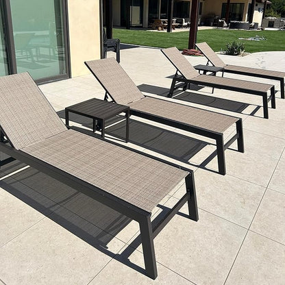 PURPLE LEAF Chaise Lounge Outdoor Set 4 Pieces Sturdy Aluminum Outdoor Chaise Lounge Chair for Pool Outside Lawn Patio Lounger with Breathable Textilene Fabric, Light Tan