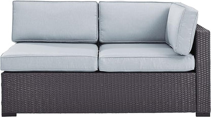 Crosley Furniture Biscayne Outdoor Sectional Loveseat, 2-Person Wicker Patio Couch for Deck, Backyard, Brown with Mist Cushions