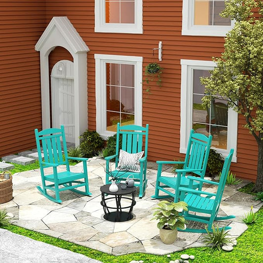 WestinTrends Malibu Malibu Outdoor Patio Poly Classic Porch Rocking Chair (Set of 4), Turquoise
